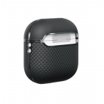 Θήκη Pitaka Aramid Fiber Magnetic 1500D (Plain) για Apple AirPods 4 - ΜΑΥΡΟ/ΓΚΡΙ grained - APM2404 